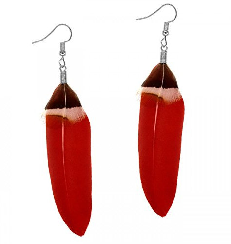 Soul-Cats Elegante Federohrringe in vielen Farben Hippie Feder, Farbe: rot