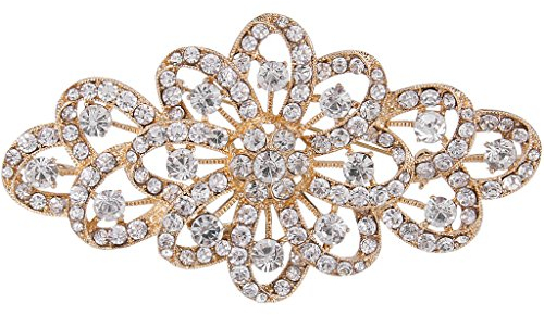 EVER FAITH® Cristal Autrichien 4 inch Filigrané Dentelle Noces Broche Pin Transparent - Ton Or