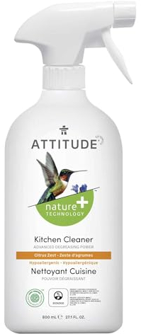 ATTITUDE Kitchen Cleaner Spray, EWG Verified, Powerful Degreaser, Cuts Grease & Grime, Plant-Based & Vegan, Citrus Zest Scent, 800 mL