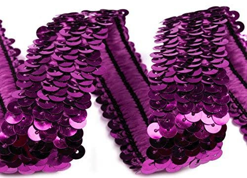Stretch-Pailletten, Paillettenband, Paillettenborte elastisch, in schwarz, rot, lila, silber, blau, türkis, pink oder gold erhältlich, Breite 30mm, Verkaufseinheit: 1,5m (lila)