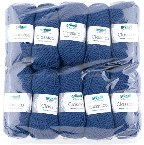 Gründl Wolle Classico - Dicke Wolle zum Stricken und Häkeln - Strickgarn - Weich und hautfreundlich - 50 % Merinowolle, 50 % Polyacryl - 10 Knäuel 50 g / 120 m - Nadelstärke 3,5 - 4,5 - marine