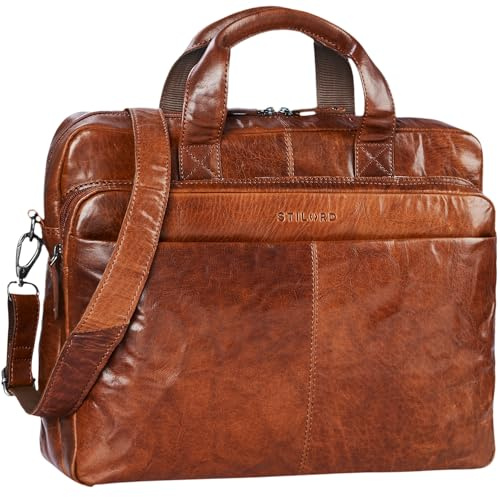 STILORD Verus Vintage Ledertasche groß Aktentasche Laptoptasche Umhängetasche mit Reißverschluss und abnehmbaren Schultergurt Lehrertasche Leder Farbe:Brandy - braun
