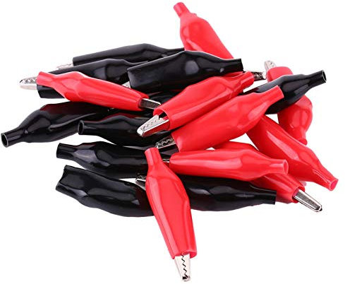 Clip a Coccodrillo Elettricista, Akozon 20 Pezzi 35mm Coccodrilli Elettrici per Tester Morsetto a Coccodrillo in Metallo per Puntali Multimetro con Coperchio Isolante Protettivo Rosso/Nero