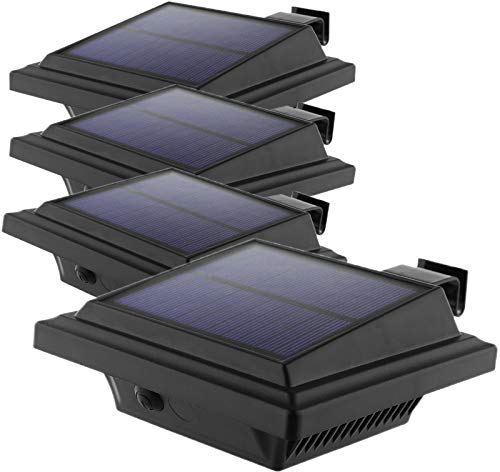 KEENZO LED Solar Dachrinnenleuchte Solarlampen für Außen, 25LEDs Solarlicht Wireless Außenwand Dekorationsleuchten, Auto ON/OFF, Schwarz,Warmweiß Licht (4er set)