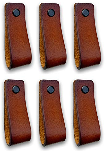 Brute Strength - Ledergriffe für Möbel - Cognac - 6 Stück - 16,5 x 2,5 cm - Schrankgriff, Türgriff für Küche, Bad, Schränke, Kommode, Holz