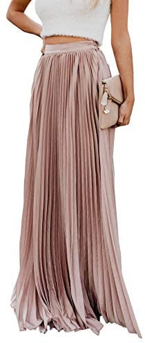 ebossy Bossy Damen Maxirock mit hoher Taille, Flowy Plissiert, Chiffon - Pink - Groß