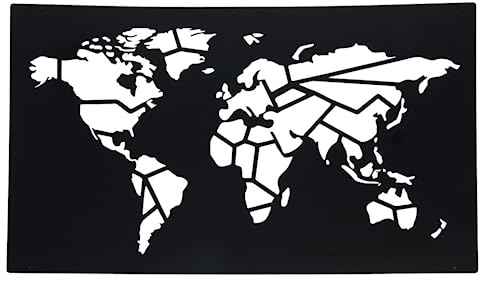 Hansmeier Wanddeko Weltkarte XXL - Schwarz 115 x 68 cm - Wasserfest, schlicht, modern - Für Außen und Innen - Metall-Dekoration im Industrial Style