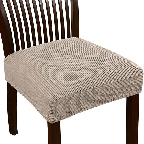 Dioxide Fundas Sillas de Comedor Pack de 4, Funda Silla Elásticas,Chair Cover Lavables Removibles, Diseño Jacquard Cubiertas Cojines para Sillas para Comedor, Oficina(Bronceado Claro, 4PCS)