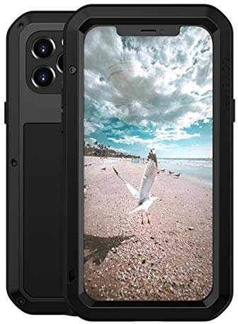 LOVE MEI for iPhone 12 Pro Case, Heavy Duty Outdoor Sports Shockproof Waterproof Metal Cover Hybrid Full Body Rugged Hard Cover Built in Tempered Glass for iPhone 12 Pro 6.1 Inch (Black)