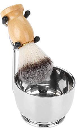 3-in-1 Shaving Brush Stand Set for Men, Shaving Tool Holder with Soap Dish & Stainless Steel Bowl, Grooming Kit Gift for Him