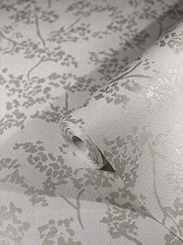 marburg Tapete Weiß, silber Floral, Landhaus, Blumen SCHÖNER WOHNEN-Kollektion Serie Shadow für Schlafzimmer, Wohnzimmer oder Küche, Made in Germany Premium Qualität 10,05x0,53m