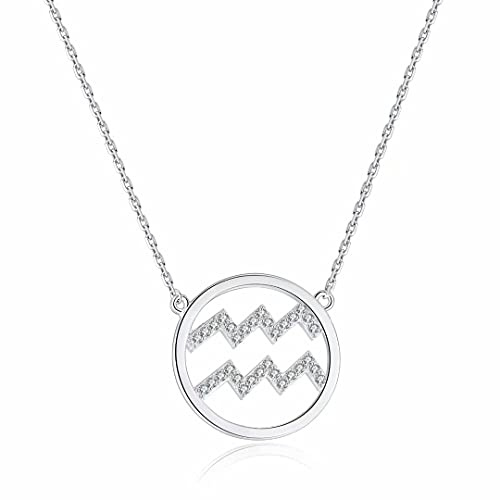 Qings Runder Anhänger, Konstellation, Halskette, Damen, modisch, Silber, Widder, Horoskop, Astrologie, Galaxie, Zodium, Schmuck, mit kubischem Zirkonia, Mädchen, Weihnachten, Geburtstag, Abschluss,