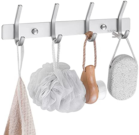 KES Hakenleiste Garderobenleiste 4 Haken Edelstahl SUS304 Jackenhaken Wand Garderobe Handtuchhaken Garderobenhaken Wandhaken Gebürstet, AH203H4-2