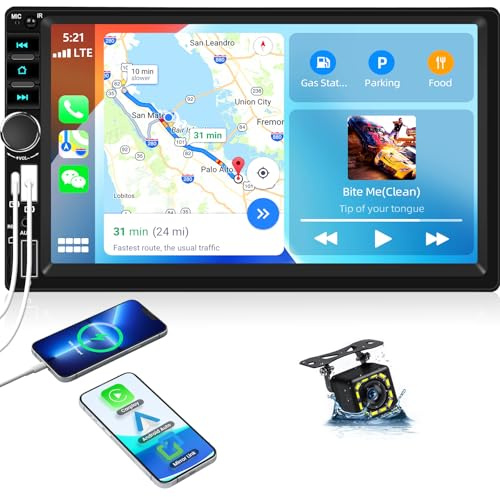 CAMECHO Autoradio mit IPS Bildschirm,7 Zoll 2 Din Apple CarPlay Android Auto Touch Screen Display, Wireless Car Play Radio mit Bluetooth MirrorLink FM RDS SWC EQ+Rückfahrkamera