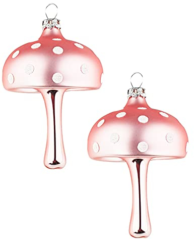 Thüringer Glasdesign Glückspilze Anhänger 9 cm (2 Stück) - Rosa Opal | Christbaumschmuck aus Glas