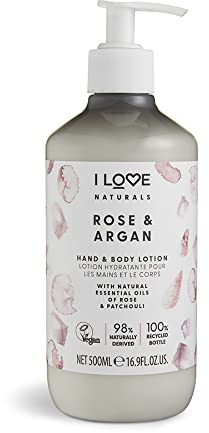 I Love Naturals Rose & Argan Hand & Body Lotion, Essential Oils Of Rose & Patchouli, Crafted With Ingredients Such as Shea Butter, 500ml