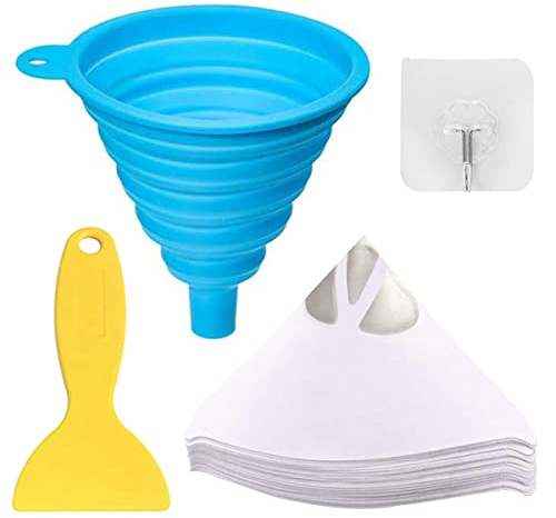 Youmile 70 Pcs Paper Paint Filters 100 Micron Disposable Paint Paper Strainers for Resin 3D Printer with Collapsible Silicone Funnel, Hook, Clean Tool