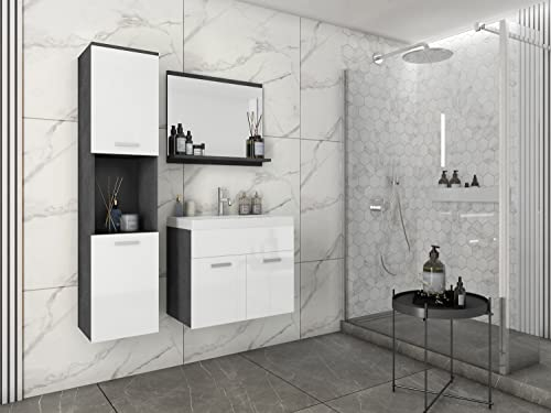 PIASKI Conjunto de Muebles de baño Montreal, Juego de Muebles baño pequeño, Lavabo Incluido, Distintos Colores (Matera/Blanco Brillo)