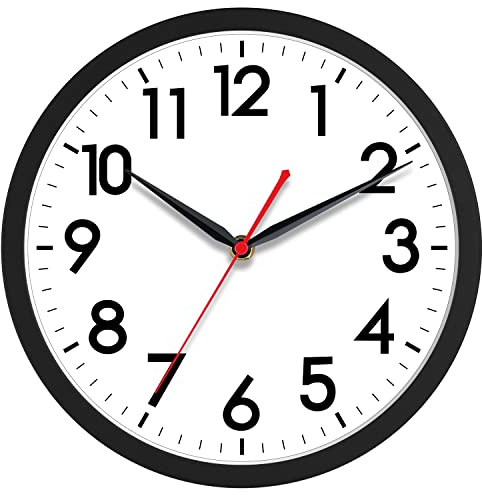 AKCISOT 14 Inch Wall Clock, Silent Battery Operated Analog Clock, Black