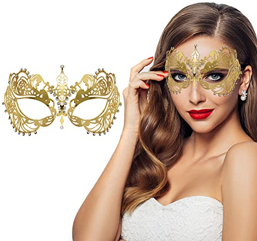 Lady of Luck Venezianische Maskerade Maske Damen Metall Maske Halloween Maske für Maskenball Karneval Party Maske mit Strasssteinen