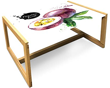 ABAKUHAUS Obst Couchtisch, Aquarell exotischer Entwurf, Acrylglas-Mitteltisch mit Holzrahmen für Büros Wohnheime, Groß Größe, Lila Grün und Schwarz
