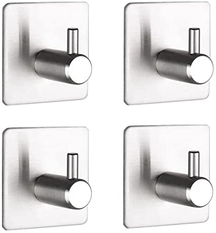 Sliva Handtuchhaken, 4 Stück Klebehaken Handtuchhalter 304 Edelstahl Wandhaken Bademantelhaken Klebehaken für Badzimmer Toilette Küche Büro