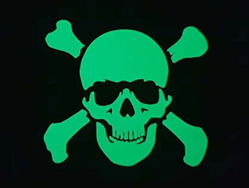 Leuchtaufkleber, leuchtender Totenkopf, Wandtattoo, Leuchtsticker, Kinderzimmer, Jugendzimmer, Schlafzimmer, fluoreszierend, selbstleuchtend (S: Längere Seite ca. 6cm)
