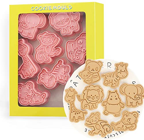 Tuxxzis 8-teiliges Tier-Ausstechformen-Set, 3D-Löwe, Affe, Nilpferd, Elefant, Zebra, Giraffe, Tiger, Panda, Ausstechformen für Kinder, Partyzubehör