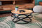 SAM Couchtisch Allison, Akazienholz massiv + naturfarben, runder Sofatisch mit schwarzem Metallgestell, Industrial-Design, 60x60x30 cm