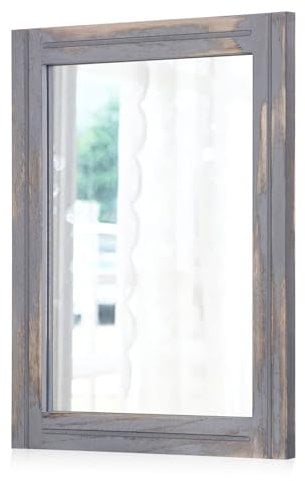AAZZKANG Wood Framed Mirror Rectangular Rustic Wall Mirrors Decorative Large 28x20 for Farmhouse Bathroom Living Room Bedroom Grey