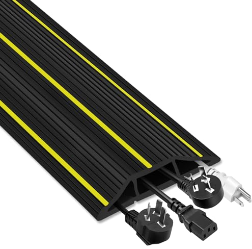 Floor Cable Cover, 2 Meters Outdoor Cable Protector Floor Wire Covers, Rubber Cable Covers for Wires Floor 3 Cord Channels Cord Covers, Heavy Floor Cable Tidy Easy To Flat