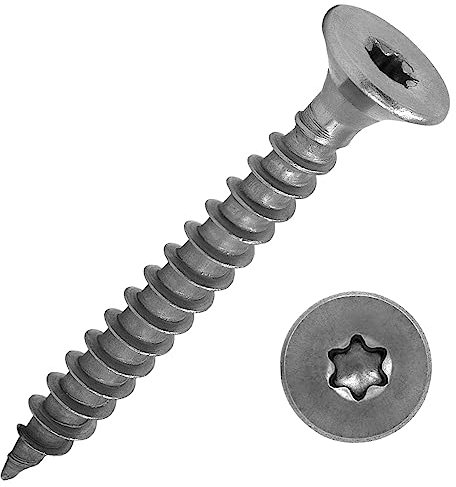 Viti per truciolato con testa svasata e attacco Torx (TX) in acciaio inox A2/VA2, filettatura completa | Viti per costruzione in legno, viti universali, 6,0 x 40 mm, 50 pezzi