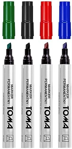 Permanent Marker Pens, Set of 4 Colours (Red, Blue, Green, Black), Fine Chisel Tip, Waterproof Markers
