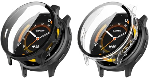 Mayfun 2 Stück Hülle Kompatibel mit Garmin Venu 3 Schutzhülle, Rundum Hülle mit Schutzfolie, Flexibles TPU Vollschutz Cover, Anti-Kratz Case Displayschutzfolie - Transparent + Schwarz