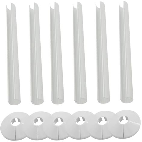 6PCS Radiator Pipe Covers Plastic Black Radiator Cover 0.6x7.9 Inch Anthracite Radiator Pipe Covers with Radiator Pipe Collars Easy to Install Large Radiator Cover(White)