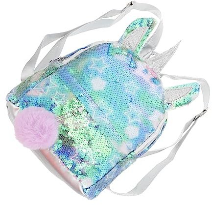 CALLARON Pailletten Einhorn Kinder Rucksack aus Pu und Polyester Leichter Glitzer Schulrucksack mit Reißverschluss Bunter Kindergarten Reiserucksack für Outdoor und Kurztrips
