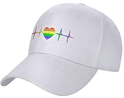 Yaxinduobao LGBT Gay Pride Regenbogen-Flagge Herzschlag Baseballkappe verstellbar Snapback Hip Hop Baumwolle Baseball Cap Truckermütze Papa Hut, weiß, One size