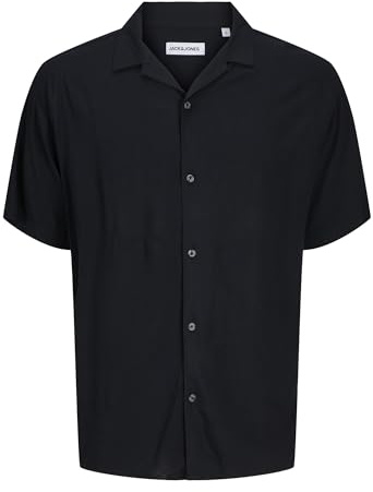 JACK & JONES Jjejeff Solid Resort Maglietta S/S SN Camicia a Maniche Corte, Nero, L Uomo