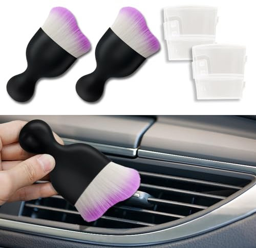 deemars 2PCS Auto-Innenraum-Reinigungsbürste, Weiche Borsten Auto Detailing Pinsel, Universal Auto Detail Pinsel Auto Dash Duster Pinsel für Armaturenbrett Lüftungsöffnungen Leder (Weib+Lila)