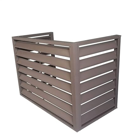Cache Climatiseur Exterieur Aluminium, Grille De Persiennes Couverture Anti-poussiè, cache clim, Couvercle De Poubelle Autoportante, Convient Pour L'unité Extérieure Du Climatiseur(Color:Brown-3 sides
