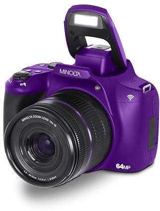 Minolta Appareil photo numérique 64 mégapixels autofocus avec zoom optique 10x, vidéo 4K Ultra HD et prise de vue macro Violet