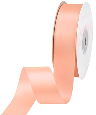 VATIN Double Face Peach Satin Ribbon 25mm X 22m,Peach Polyester Fabric Ribbon use for Bows Bouquet, Gift Wrapping, Floral Arrangement Wedding Decoration