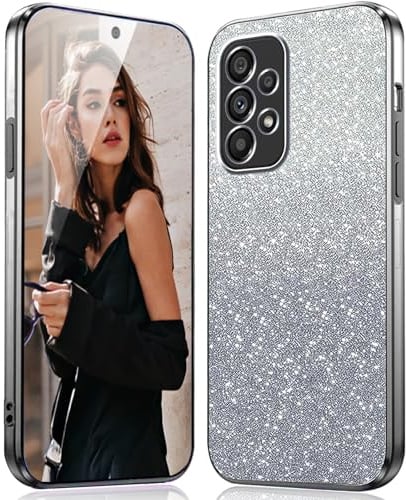 DESSEN Hülle für Samsung Galaxy A53 5G Handyhülle Glitzer - Transparent Silikon Schutzhülle Stoßfest Case mit Galvanisiertes Rahmen und Glitter Karte Dünn Weiche Glitzernde Cover, Schwarz