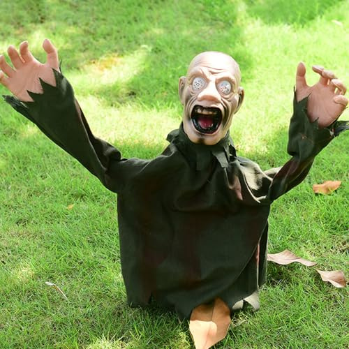 Halloween Animatronic Zombie Groundbreaker, Halloween Deko Gruselig Skelett Zombie mit Leuchtende Augen und Gruseligem Klang, Schwankender Zombie Animiert für Halloween Deko Outdoor, Garten, Rasen (C)
