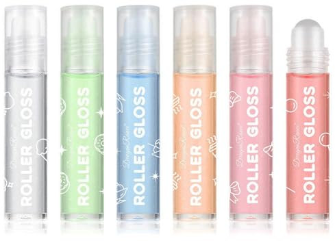 Pakivs Mädchen Roll On Lipgloss Set,6Pcs Schimmerndes Lippenöl Clear Glitter Lipgloss Set,Feuchtigkeitsspendendes klares Lippenöl für trockene Lippen Glitter Glanz Lippen Glasur Geschenk für Frauen