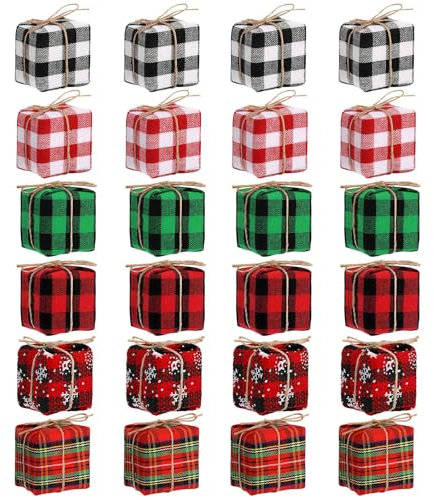 Caja Regalo Adornos Navideños, 24pcs Caja de Regalo Mini Navidad, Decoracion Navidad Colgantes, Adecuado como Decoración de Fiesta de Navidad de árbol de Navidad (6 Colores)