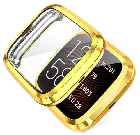 Hülle für Fitbit Versa 2 Schutzfolie Schutzhülle, Silicone TPU Displayschutz Case Cover, Anti-Kratz Anti-Staub Schutz Gehäuse für Fitbit Versa 2 (Gold)