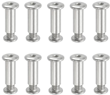 PATIKIL Sechskantschrauben Chicago, 10er-Set Bindungsschrauben M8 x 25 mm Verbindung Sechskant-Antrieb Steckbolzen Muttern für Scrapbook Leder Gürtel Album Foto Möbelreparatur, Silber