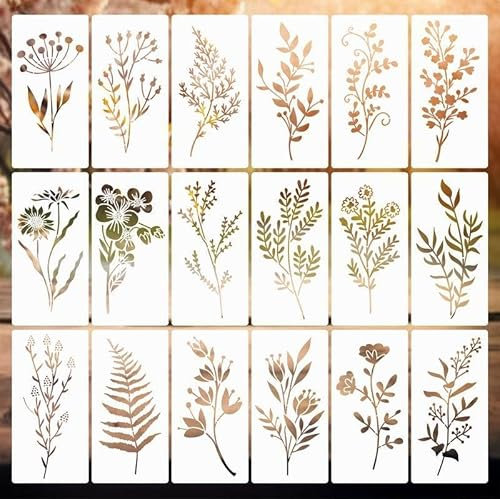 18 Pochoirs de Peinture, Pochoirs de Fleurs, Pochoirs de Fleurs Sauvages, pour Peinture, Scrapbooking, Décoration Murale (Blanc)