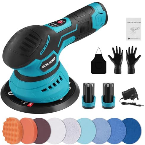 Bellanny Akku-Autopoliermaschine Exzenter Poliermaschine Polierer - 6 Zoll Auto Poliermaschine mit 2 Akku, 12V, 2800-5500 U/min, 8 Variable Geschwindigkeit Autopolierer für Detailing Polieren Wachsen